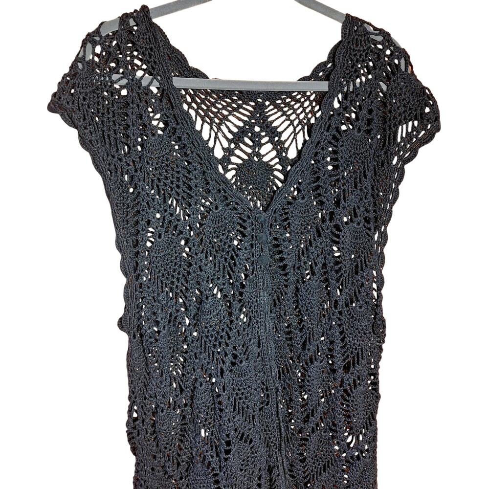 Vintage WhimsyGoth witchy crochet sleeveless duster long sweater vest open knit - Picture 4 of 7